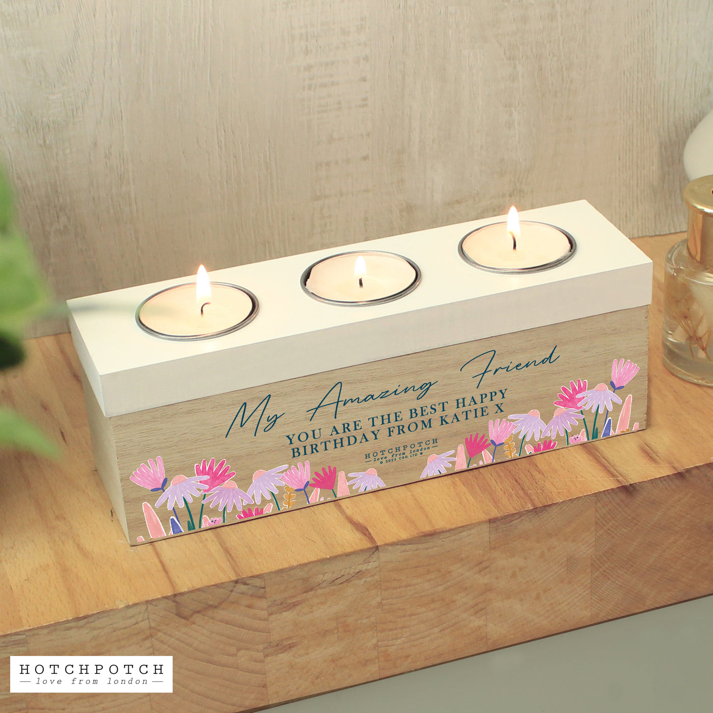 Personalised Wild Flower Triple Tea Light Box
