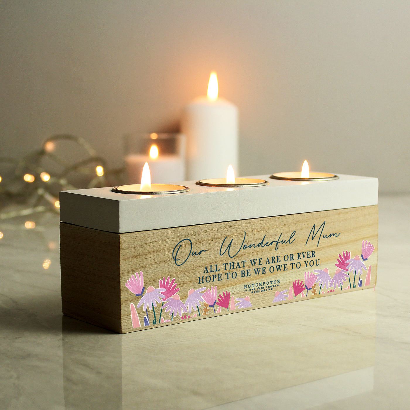 Personalised Wild Flower Triple Tea Light Box