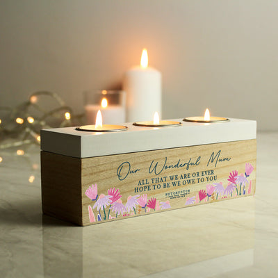 Personalised Wild Flower Triple Tea Light Box