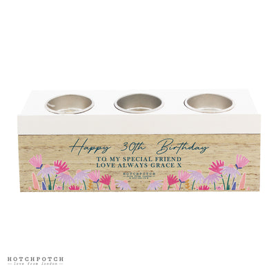 Personalised Wild Flower Triple Tea Light Box