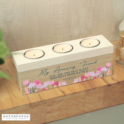 Personalised Wild Flower Triple Tea Light Box
