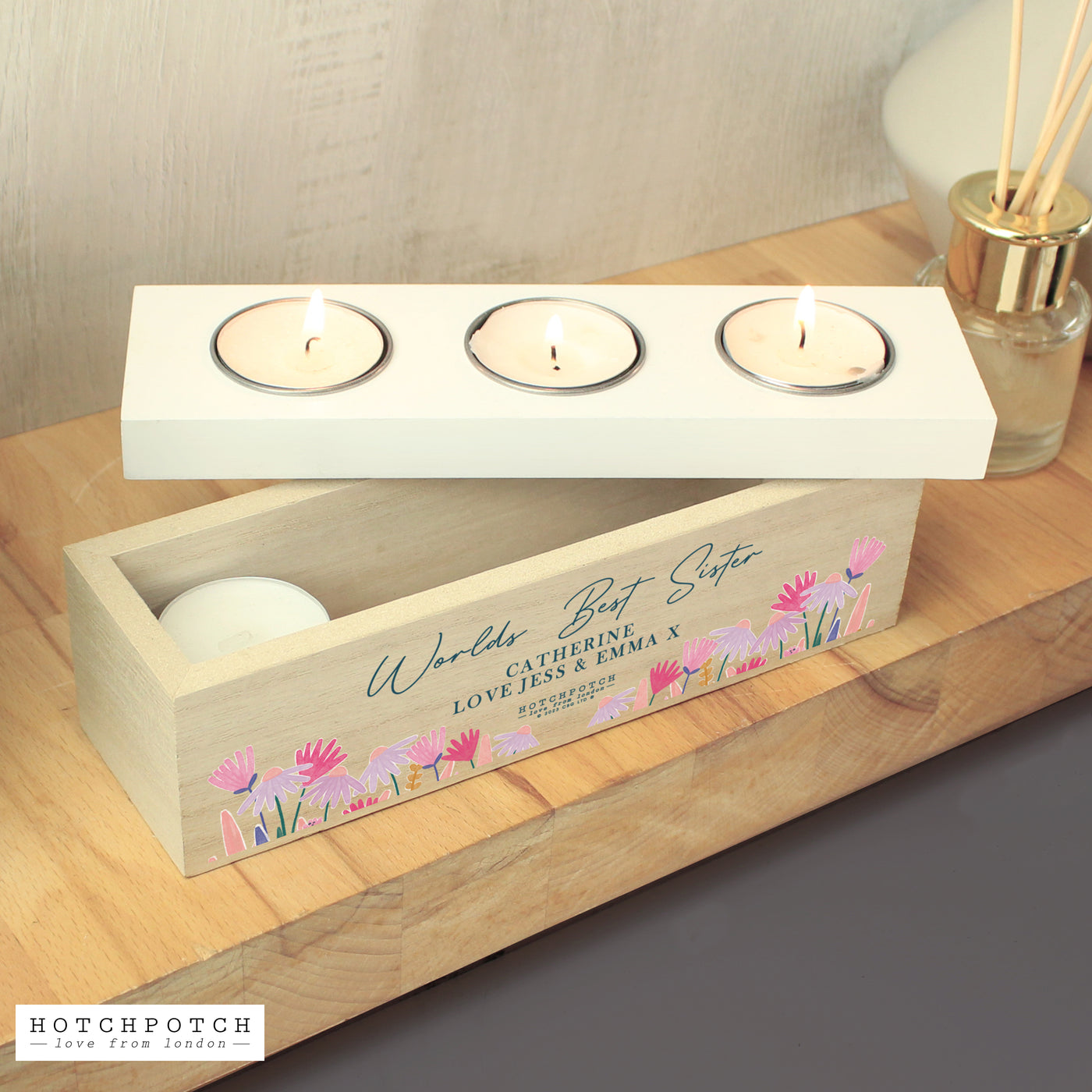 Personalised Wild Flower Triple Tea Light Box