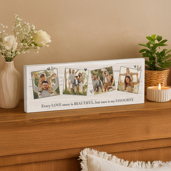 Personalised Multi Photo Upload Hearts Mantel Block
