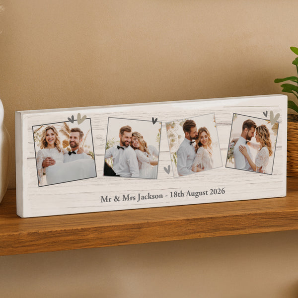 Personalised Multi Photo Upload Hearts Mantel Block