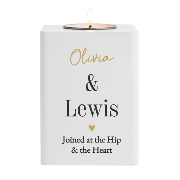 Personalised Black & Gold Free Text White Wooden Tealight Candle Holder