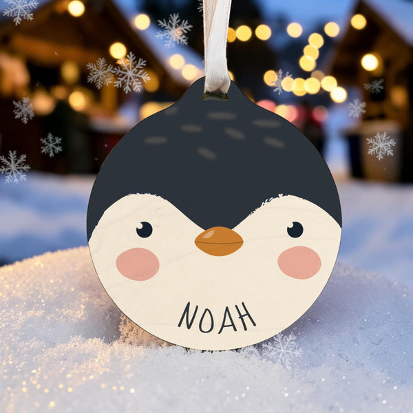 Personalised Penguin Wooden Bauble