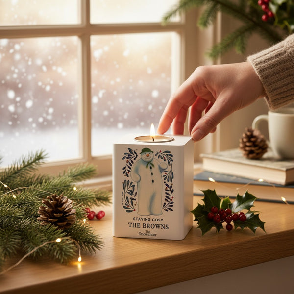 Personalised The Snowman Botanical Wooden Tealight