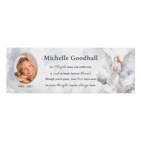 Personalised Memorial Angel Photo Upload Wooden Mantle Block