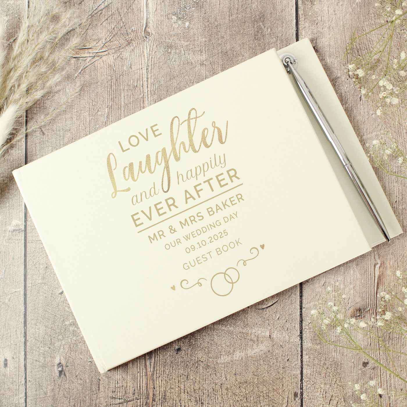 Personalised Happily Ever After Wedding Hardback Guest Book & Pen