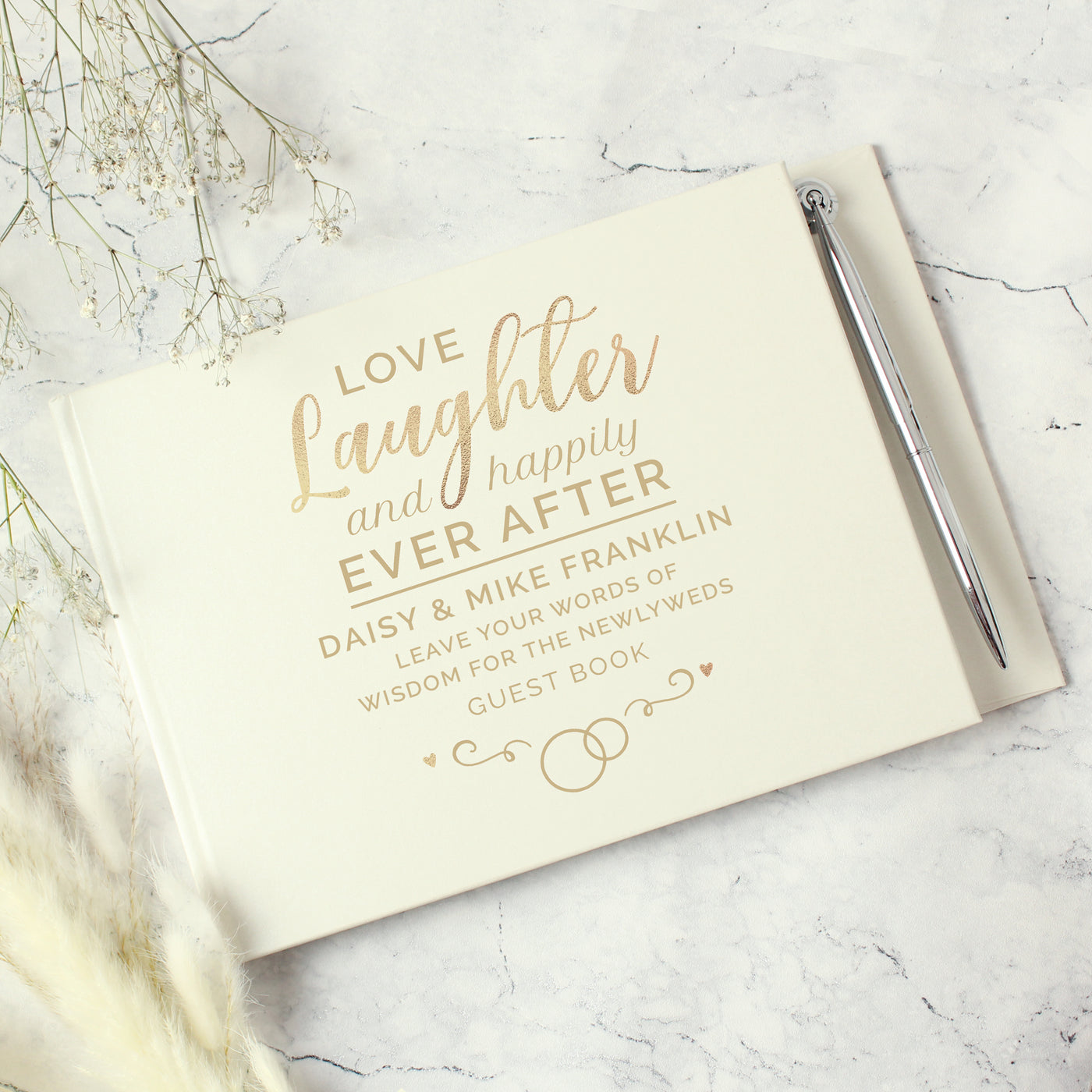 Personalised Happily Ever After Wedding Hardback Guest Book & Pen