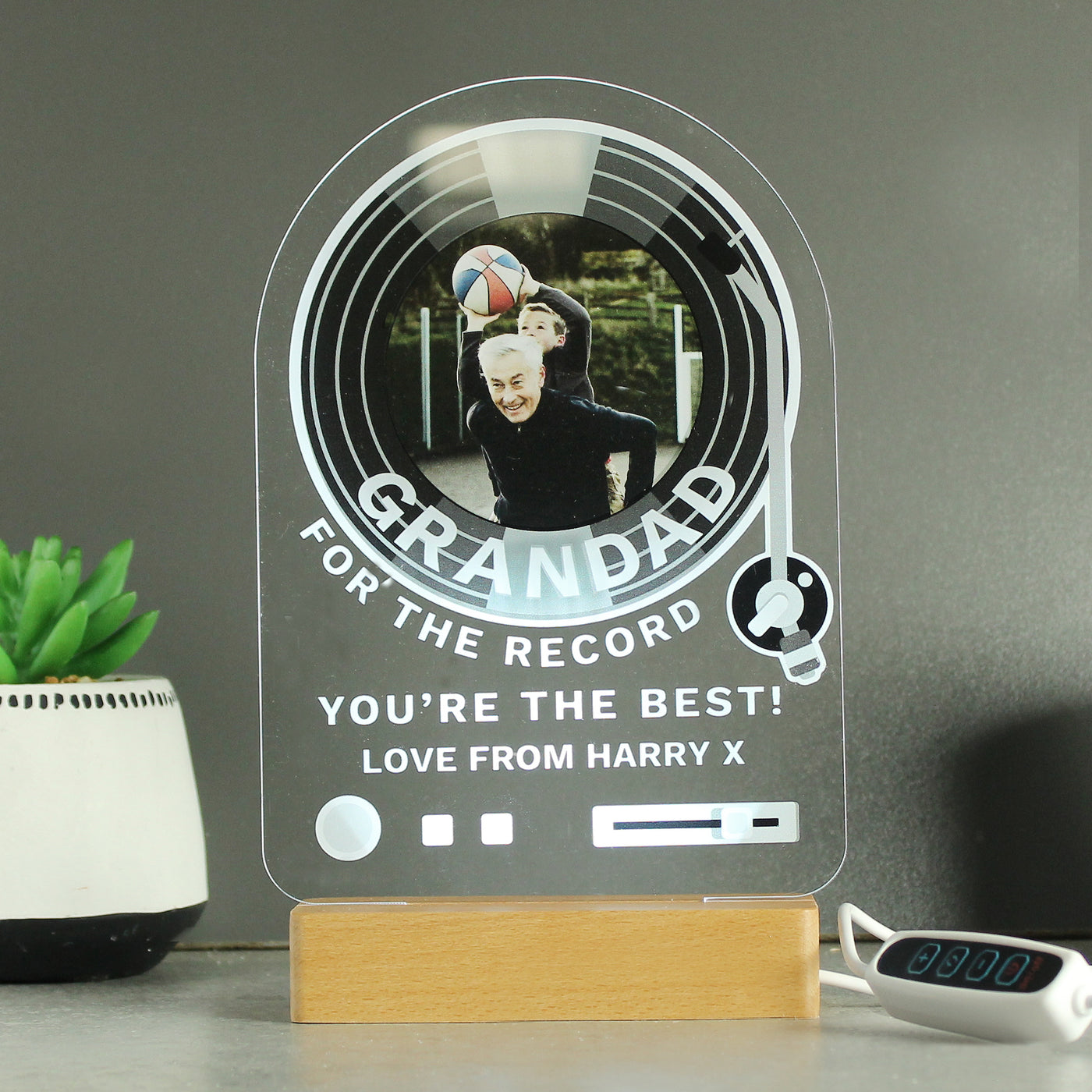 Personalised Record Photo Upload Wooden Based LED Light