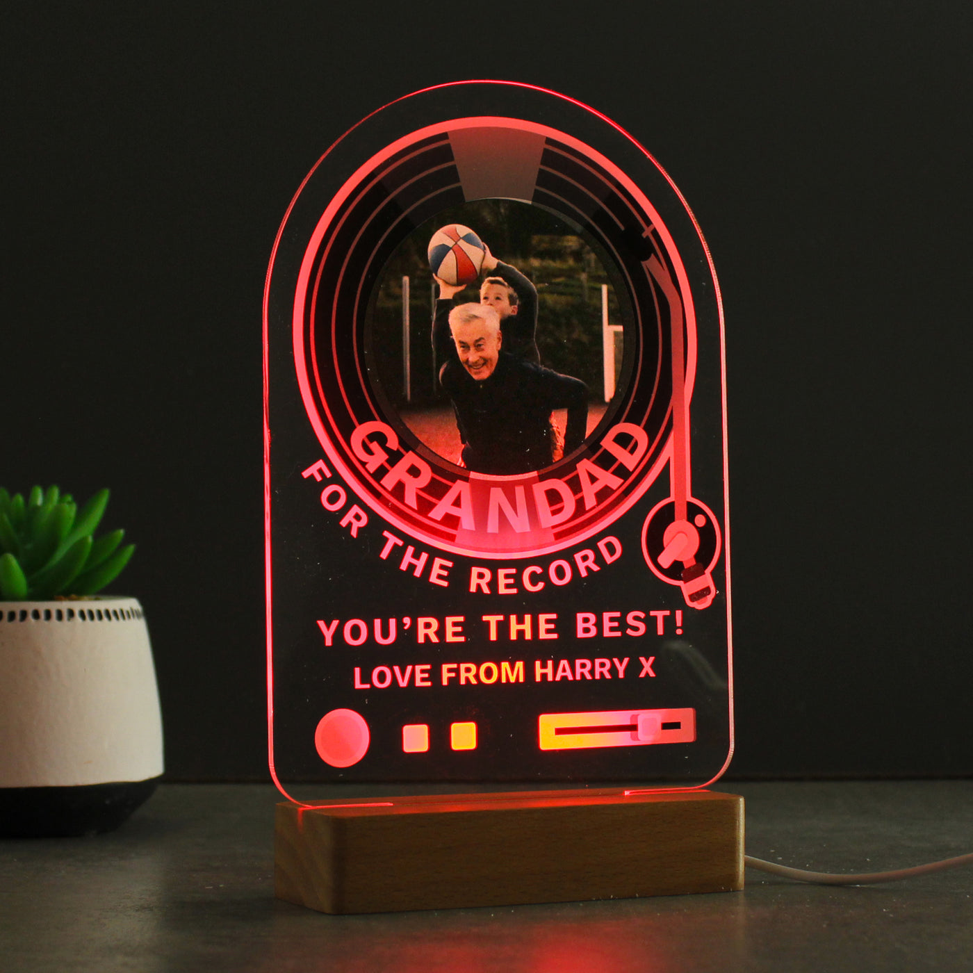 Personalised Record Photo Upload Wooden Based LED Light