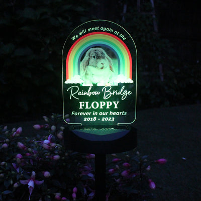 Personalised Rainbow Bridge Pet Photo Upload Memorial Outdoor Solar Light