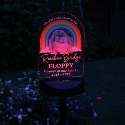 Personalised Rainbow Bridge Pet Photo Upload Memorial Outdoor Solar Light