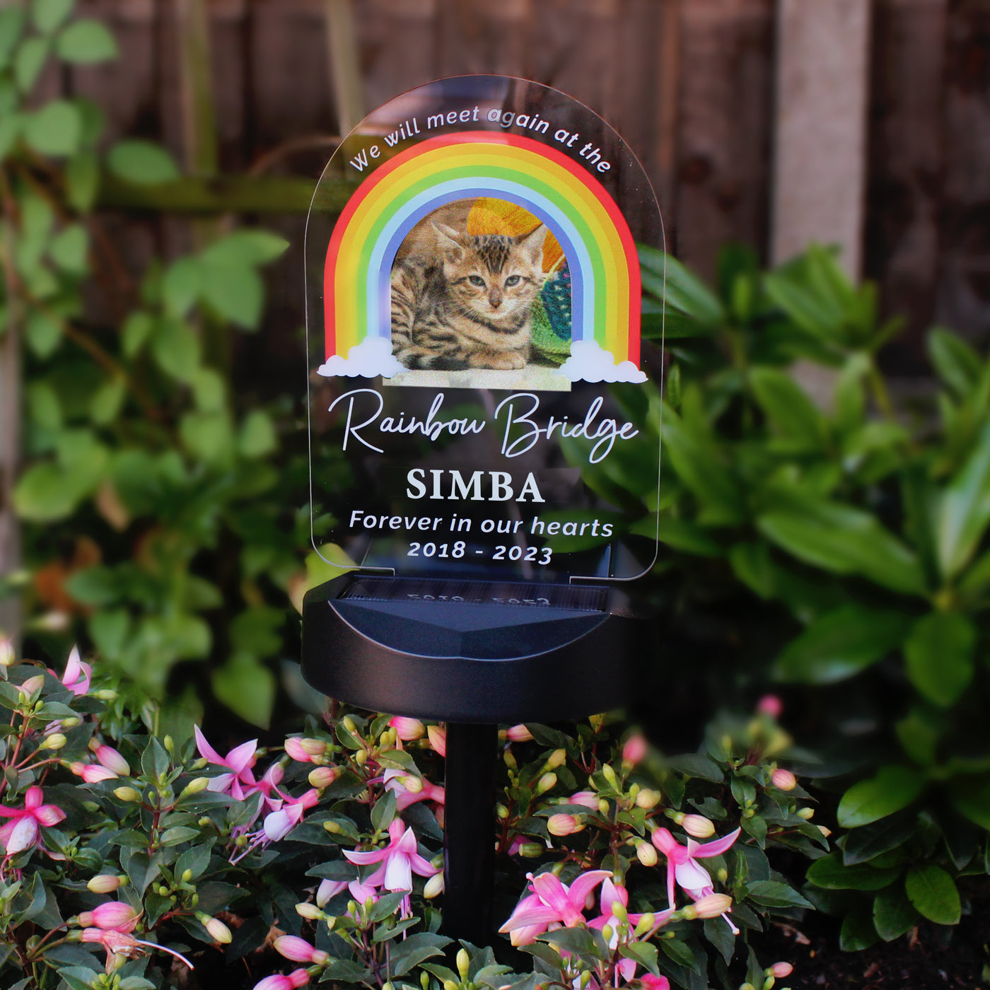 Personalised Rainbow Bridge Pet Photo Upload Memorial Outdoor Solar Light