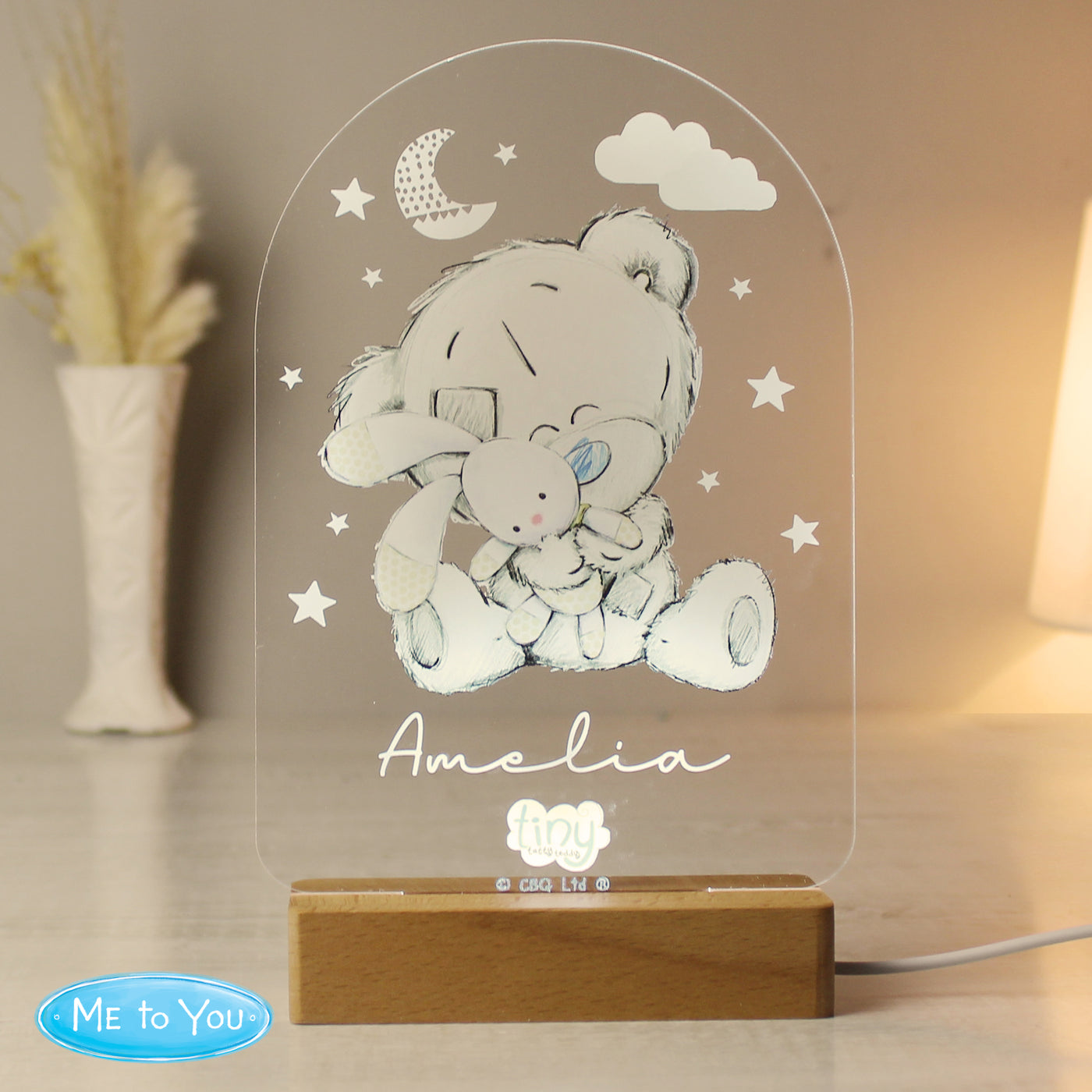 Personalised Tiny Tatty Teddy Wooden Based LED Nightlight