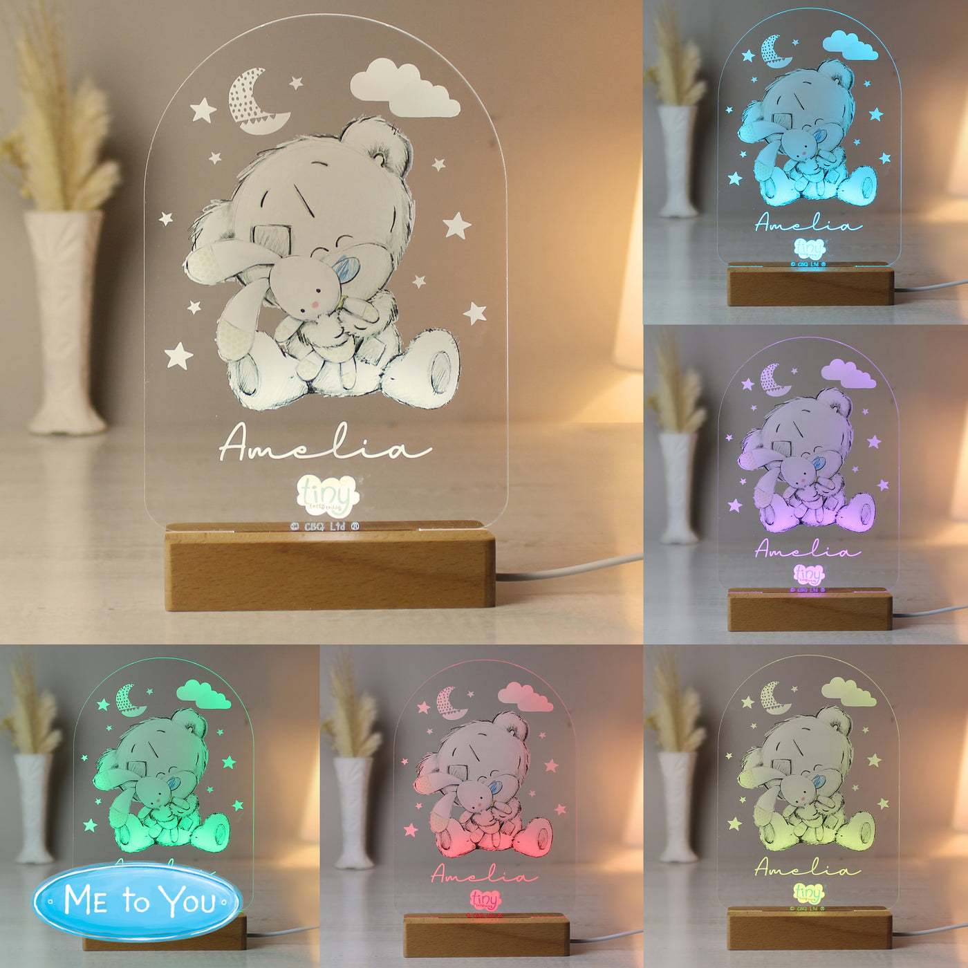 Personalised Tiny Tatty Teddy Wooden Based LED Nightlight