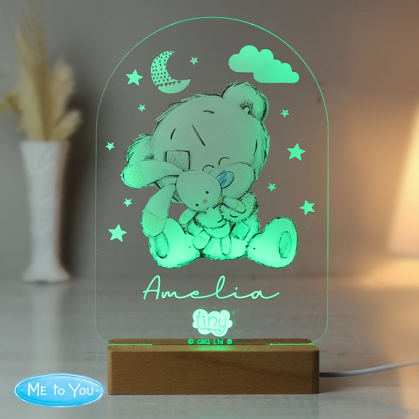 Personalised Tiny Tatty Teddy Wooden Based LED Nightlight