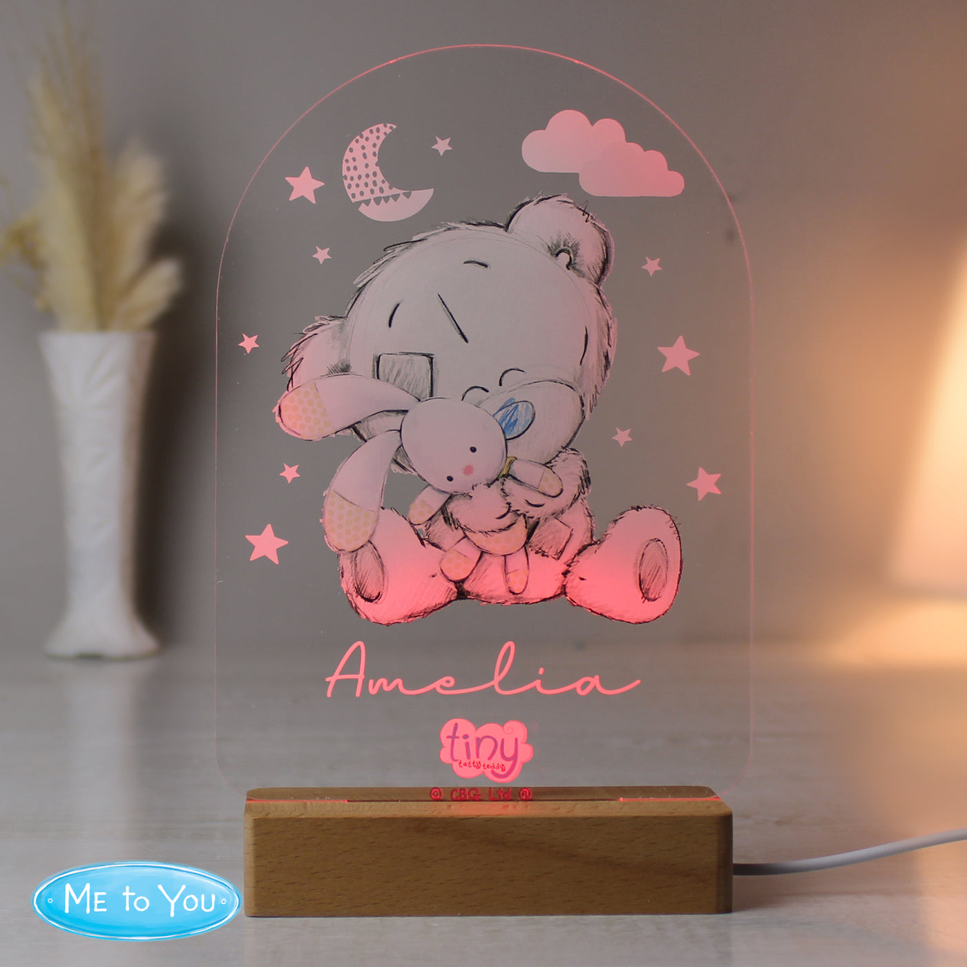 Personalised Tiny Tatty Teddy Wooden Based LED Nightlight