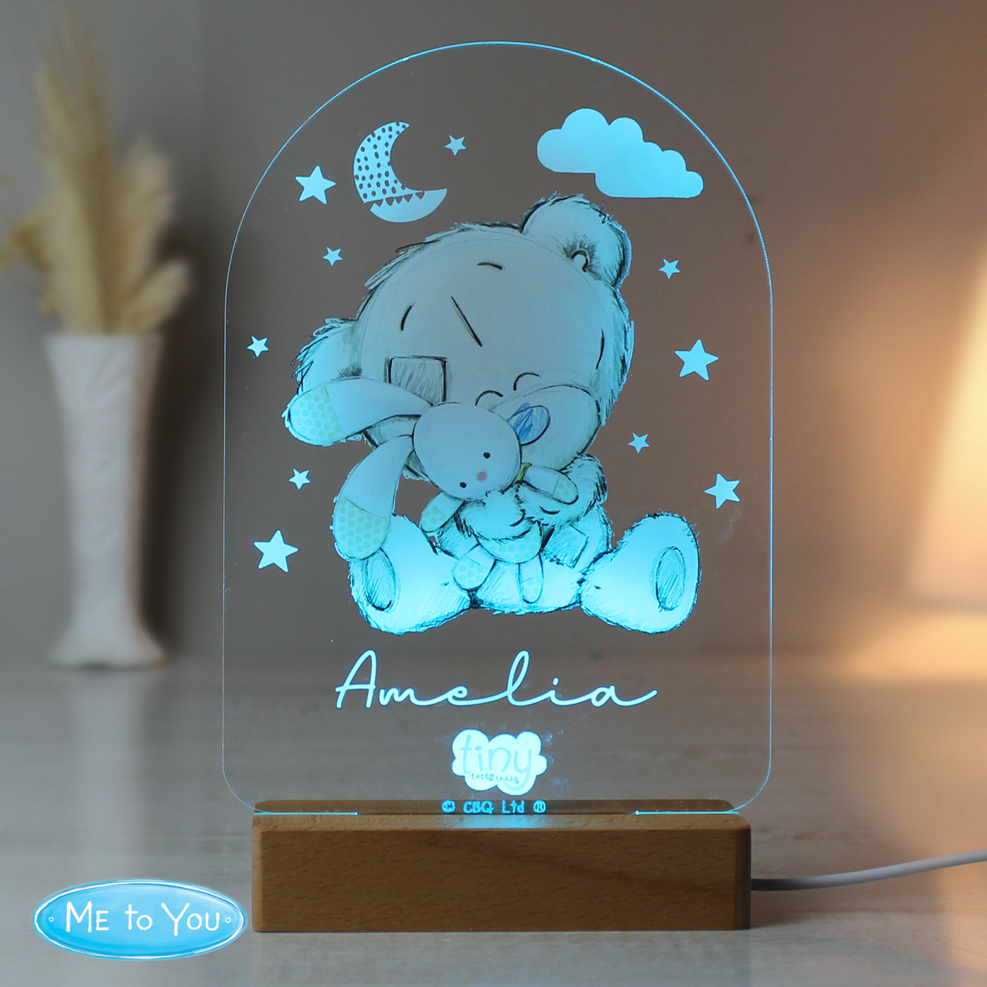 Personalised Tiny Tatty Teddy Wooden Based LED Nightlight