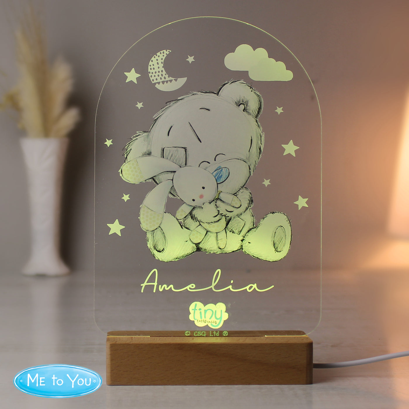 Personalised Tiny Tatty Teddy Wooden Based LED Nightlight