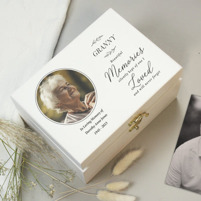 Personalised Memorial Photo Upload White Wooden Box