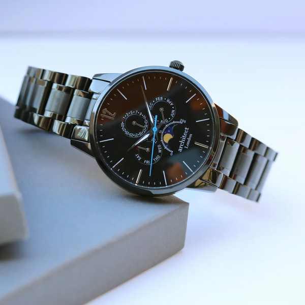 Men's Architect Stainless Steel Apollo Black - Modern Font Engraving