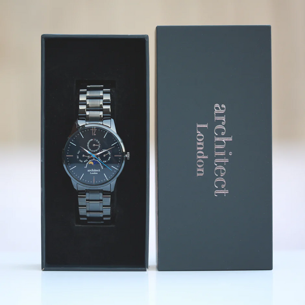 Men's Architect Stainless Steel Apollo Black - Modern Font Engraving