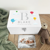 Personalised Hot Air Balloon New Baby White Wooden Memory Box