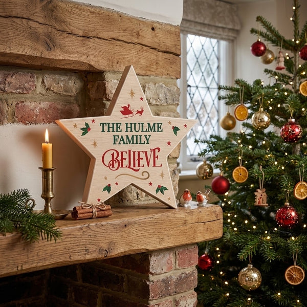 Personalised Believe Wooden Star Ornament