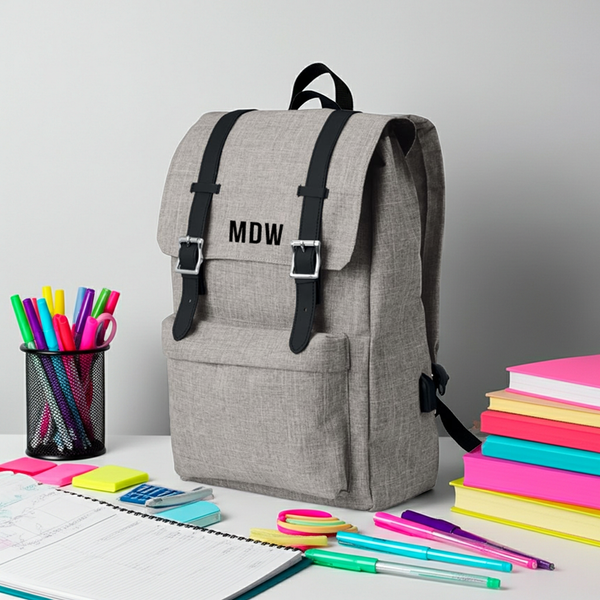 Personalised Satchel Backpack With USB Charging Cable