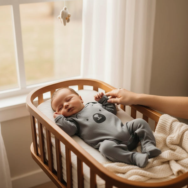 Newborn Baby Sleepsuit, Grey, Bear Face print