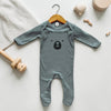 Newborn Baby Sleepsuit, Grey, Bear Face print