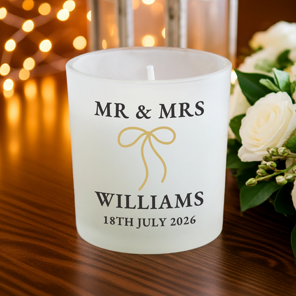 Personalised Black & Gold Bow Frosted Wax Candle