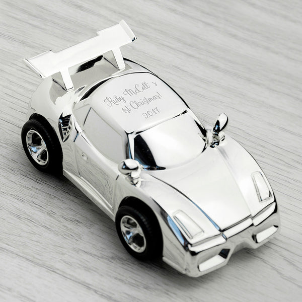 Personalised Silver Plated Sports Car Money Box