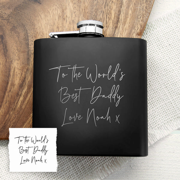 Personalised Own Handwriting Stainless Steel Black Hip Flask