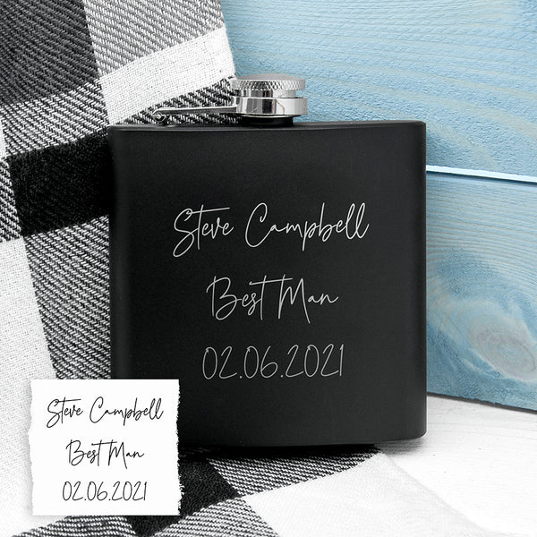 Personalised Own Handwriting Stainless Steel Black Hip Flask
