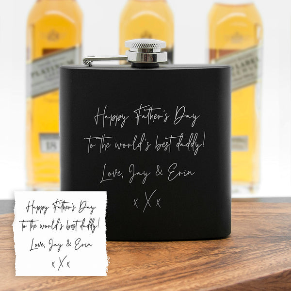 Personalised Own Handwriting Stainless Steel Black Hip Flask