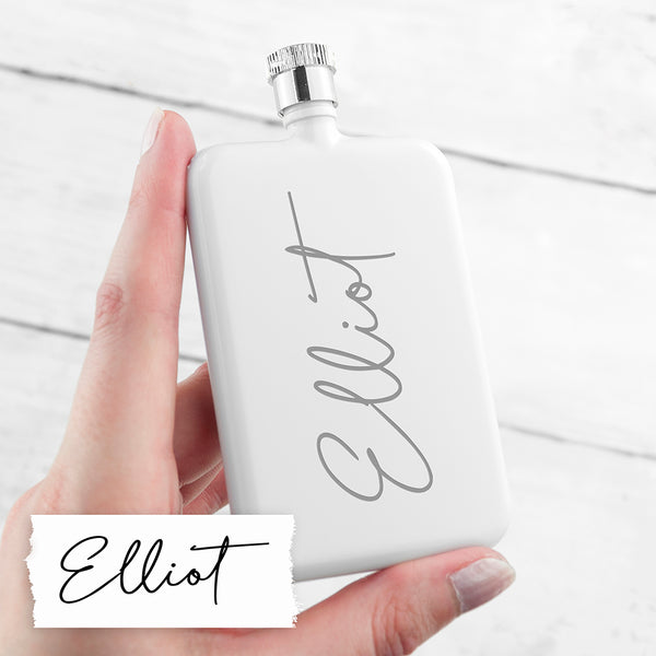 Personalised Own Handwriting Stainless Steel White Slimline Flask