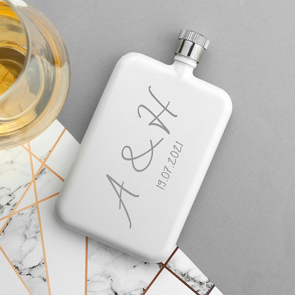 Personalised Own Handwriting Stainless Steel White Slimline Flask