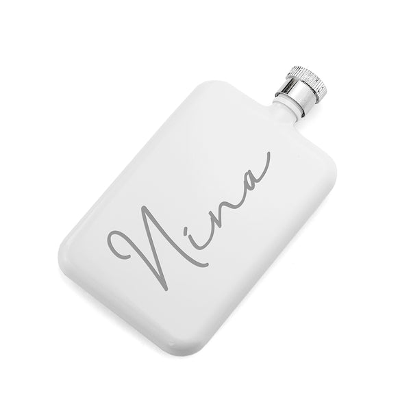 Personalised Own Handwriting Stainless Steel White Slimline Flask