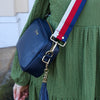 Personalised Elie Beaumont Cross Body Navy Leather Bag with Choice of Strap