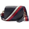 Personalised Elie Beaumont Cross Body Navy Leather Bag with Choice of Strap