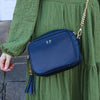 Personalised Elie Beaumont Cross Body Navy Leather Bag with Choice of Strap