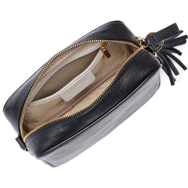 Personalised Elie Beaumont Cross Body Navy Leather Bag with Choice of Strap