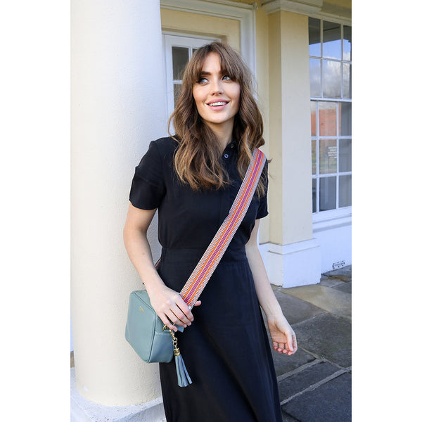 Personalised Elie Beaumont Cross Body Light Blue Leather Bag with Choice of Strap