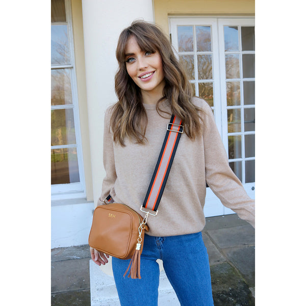 Personalised Elie Beaumont Cross Body Tan Leather Bag with Choice of Strap