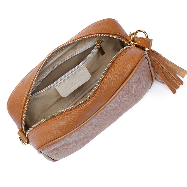 Personalised Elie Beaumont Cross Body Tan Leather Bag with Choice of Strap