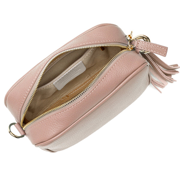 Personalised Elie Beaumont Cross Body Pink Leather Bag with Choice of Strap