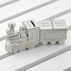 Personalised Silver Plated Train Money Box with First Tooth and Curl Carriage